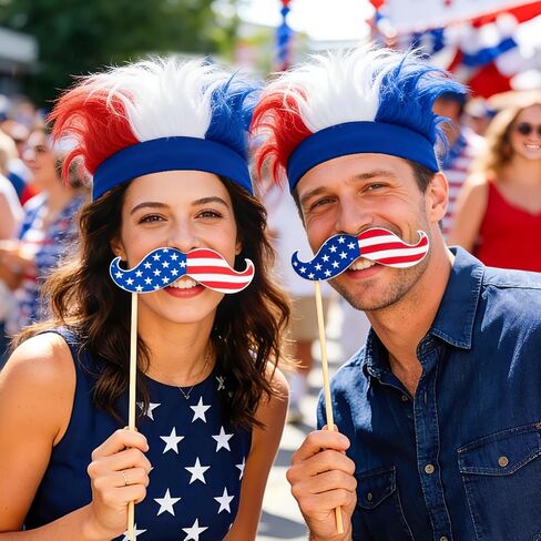 Patriotic Hairy Headband,Football Wig Hat Crazy Cheering Red White Blue Hair Hats for Adult,4th of July,Memorial Day,Independence Day,Sports Events,Halloween Troll Cosplay in Kuwait