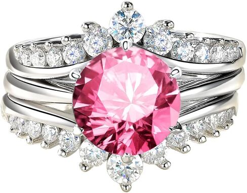 3ct Pink Moissanite Engagement Rings Bridal Set D Color VVS1 3 in 1 Stacked Rings S925 Sterling Silver Ring for Women Gift in Kuwait