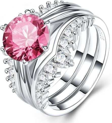 3ct Pink Moissanite Engagement Rings Bridal Set D Color VVS1 3 in 1 Stacked Rings S925 Sterling Silver Ring for Women Gift in Kuwait