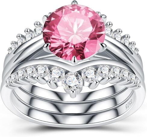 3ct Pink Moissanite Engagement Rings Bridal Set D Color VVS1 3 in 1 Stacked Rings S925 Sterling Silver Ring for Women Gift in Kuwait