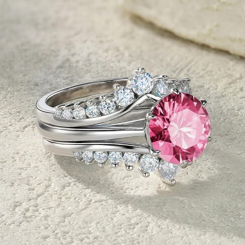 3ct Pink Moissanite Engagement Rings Bridal Set D Color VVS1 3 in 1 Stacked Rings S925 Sterling Silver Ring for Women Gift in Kuwait