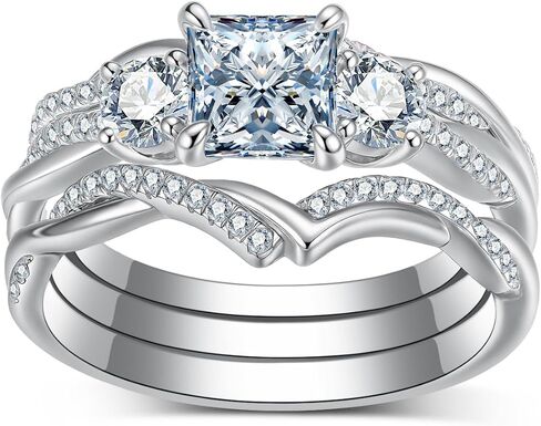 2.75 Carat(ctw) Princess-Cut Moissanite Engagement Rings Sets for Women,925 Sterling Silver 3 Stones Twist Infinity Wedding Rings Sets,Bridal Ring Sets for Anniversary Birthday | 3 Pieces in Saudi Arabia