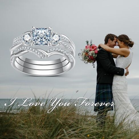 2.75 Carat(ctw) Princess-Cut Moissanite Engagement Rings Sets for Women,925 Sterling Silver 3 Stones Twist Infinity Wedding Rings Sets,Bridal Ring Sets for Anniversary Birthday | 3 Pieces in Saudi Arabia