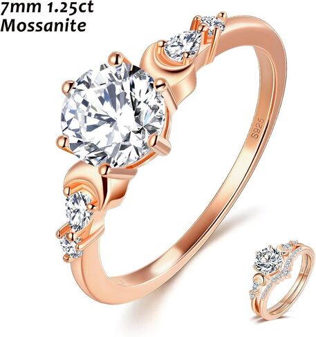 LEXUNE Wicca Pagan Triple Moon Goddess Ring Set For Women, 1.2CT 7.0mm Mossanite Ring, Rose Gold Plated Sterling S925 Silver Crescent Moon Ring, Bridal Wedding Ring Set Engagement Ring in Saudi Arabia
