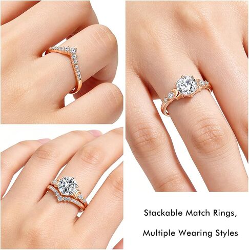 LEXUNE Wicca Pagan Triple Moon Goddess Ring Set For Women, 1.2CT 7.0mm Mossanite Ring, Rose Gold Plated Sterling S925 Silver Crescent Moon Ring, Bridal Wedding Ring Set Engagement Ring in Saudi Arabia