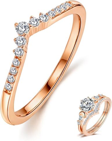 LEXUNE Wicca Pagan Triple Moon Goddess Ring Set For Women, 1.2CT 7.0mm Mossanite Ring, Rose Gold Plated Sterling S925 Silver Crescent Moon Ring, Bridal Wedding Ring Set Engagement Ring in Saudi Arabia