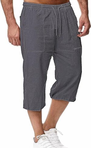 Wanzetaly Mens Casual Soft Linen Long Shorts Knee Length Sport Running Lounge Work Shorts Capri Pant in Saudi Arabia