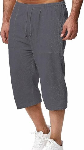Wanzetaly Mens Casual Soft Linen Long Shorts Knee Length Sport Running Lounge Work Shorts Capri Pant in Saudi Arabia
