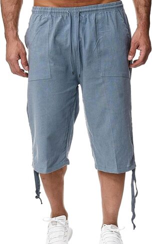 Wanzetaly Mens Casual Soft Linen Long Shorts Knee Length Sport Running Lounge Work Shorts Capri Pant in Saudi Arabia