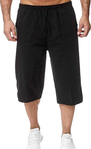 Wanzetaly Mens Casual Soft Linen Long Shorts Knee Length Sport Running Lounge Work Shorts Capri Pant in Saudi Arabia