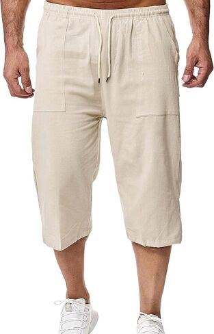 Wanzetaly Mens Casual Soft Linen Long Shorts Knee Length Sport Running Lounge Work Shorts Capri Pant in Saudi Arabia
