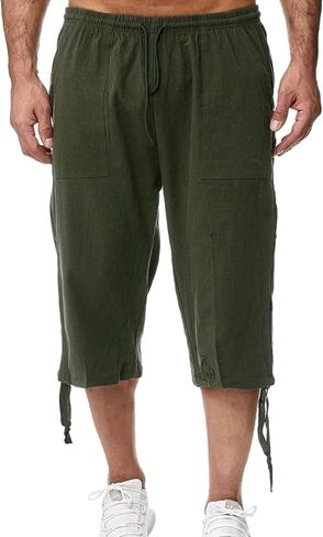 Wanzetaly Mens Casual Soft Linen Long Shorts Knee Length Sport Running Lounge Work Shorts Capri Pant in Saudi Arabia