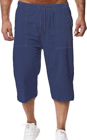 Wanzetaly Mens Casual Soft Linen Long Shorts Knee Length Sport Running Lounge Work Shorts Capri Pant in Saudi Arabia