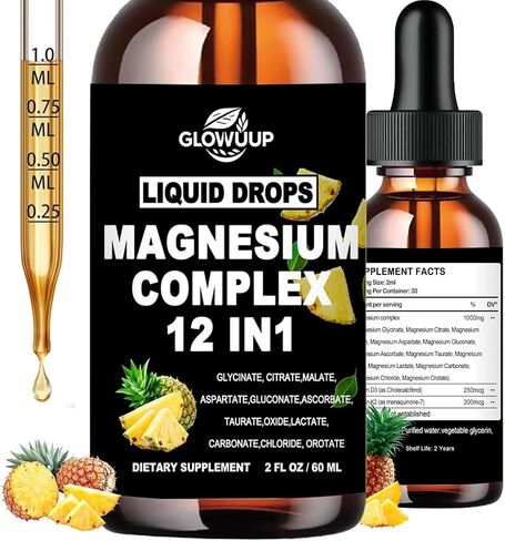 Magnesium 12 in 1 Complex 1000mg Supplement for Women & Men, High Absorption Liquid Magnesium W/Glycinate Citrate Malate Taurate Oxide Aspartate Orotate, Calm Magnesium for Sleep Muscle Heart Support in Saudi Arabia