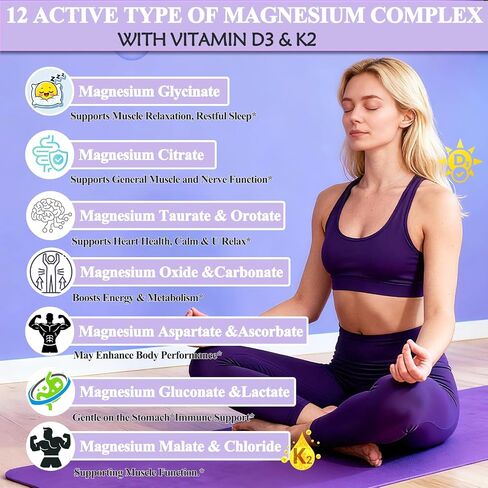 Magnesium 12 in 1 Complex 1000mg Supplement for Women & Men, High Absorption Liquid Magnesium W/Glycinate Citrate Malate Taurate Oxide Aspartate Orotate, Calm Magnesium for Sleep Muscle Heart Support in Saudi Arabia