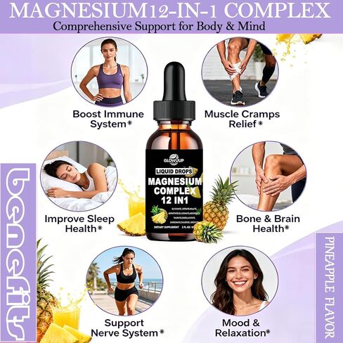 Magnesium 12 in 1 Complex 1000mg Supplement for Women & Men, High Absorption Liquid Magnesium W/Glycinate Citrate Malate Taurate Oxide Aspartate Orotate, Calm Magnesium for Sleep Muscle Heart Support in Saudi Arabia
