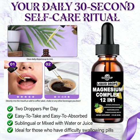Magnesium 12 in 1 Complex 1000mg Supplement for Women & Men, High Absorption Liquid Magnesium W/Glycinate Citrate Malate Taurate Oxide Aspartate Orotate, Calm Magnesium for Sleep Muscle Heart Support in Saudi Arabia