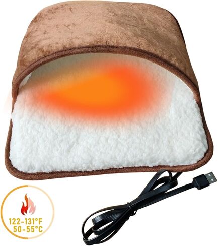 USB Warm Foot pad Plush Electric Shoes, Portable Washable Foot Warmer, Keep Your feet and Hands Warm at Home and Work; Birthday, Christmas, Valentine's Day Gifts (Brown) in Kuwait