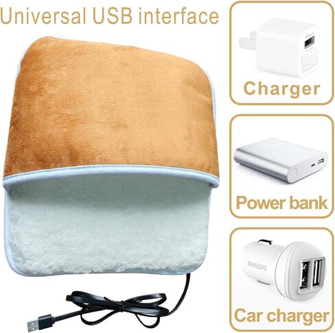 USB Warm Foot pad Plush Electric Shoes, Portable Washable Foot Warmer, Keep Your feet and Hands Warm at Home and Work; Birthday, Christmas, Valentine's Day Gifts (Brown) in Kuwait