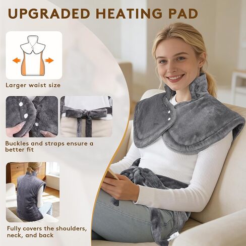 Heating Pad for Neck and Shoulders and Back, 6 Heat Settings & 4 Timer Deeper Pain Relief, Auto Shut Off, 29 * 38" Large Electric Heatings Pad for Full Back, Soft Fabric Gifts for Women Men in Saudi Arabia
