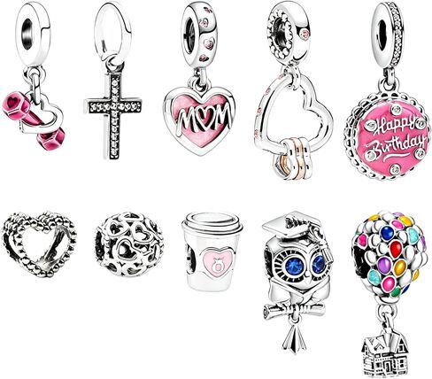 Karakara 10 Pack Silver Charms Compatible with Pandora-Style Bracelets and Necklaces Charms for Women CZ Pendant Jewelry Charm Set DIY Jewelry Accessories in Saudi Arabia