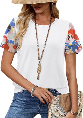 WIHOLL Womens Summer Tops Trendy Ruffle Sleeve Shirts Casual Chiffon Blouses Beach Vacation Clothes in Kuwait