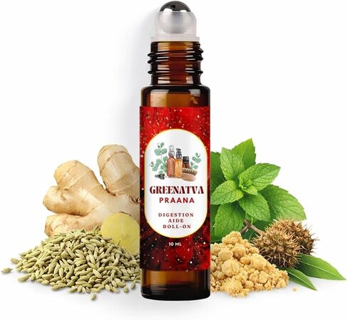 زيت برانا العطري لدعم الجهاز الهضمي من أجل صحة الأمعاء والانتفاخ والغازات وآلام البطن وتخفيف الإمساك - الحلتيت والشمر والزنجبيل وزيت الخروع والنعناع - 10 مل/0.33 أونصة سائلة in Kuwait