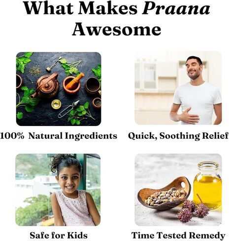 زيت برانا العطري لدعم الجهاز الهضمي من أجل صحة الأمعاء والانتفاخ والغازات وآلام البطن وتخفيف الإمساك - الحلتيت والشمر والزنجبيل وزيت الخروع والنعناع - 10 مل/0.33 أونصة سائلة in Kuwait