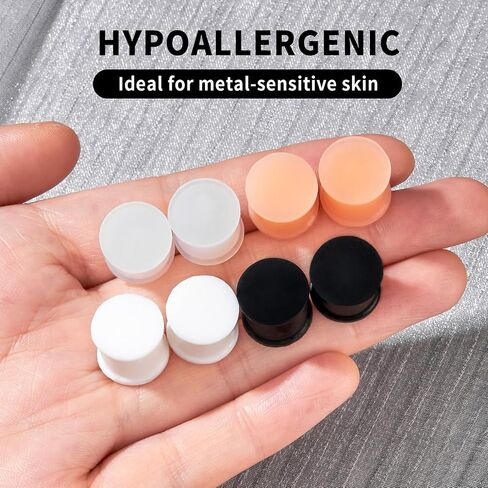 Qmcandy 8PCS Silicone Ear Gauges Black Clear Skin Tone Solid Ear Plugs Double Flared Expander Stretchers Retainer Ear Piercing Jewelry for Women Men in Kuwait