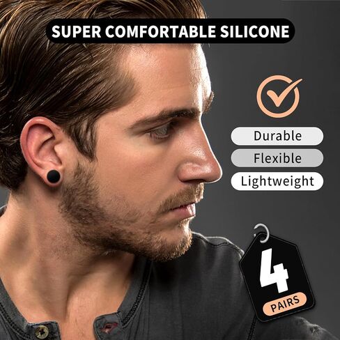 Qmcandy 8PCS Silicone Ear Gauges Black Clear Skin Tone Solid Ear Plugs Double Flared Expander Stretchers Retainer Ear Piercing Jewelry for Women Men in Kuwait