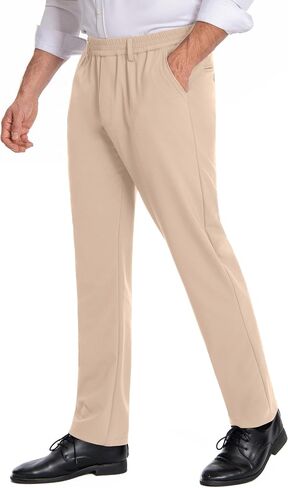 voeeron Mens Elastic Waist Pants for Seniors Zipper Fly Relaxed Fit Stretch Pants with Elastic Waistband in Saudi Arabia