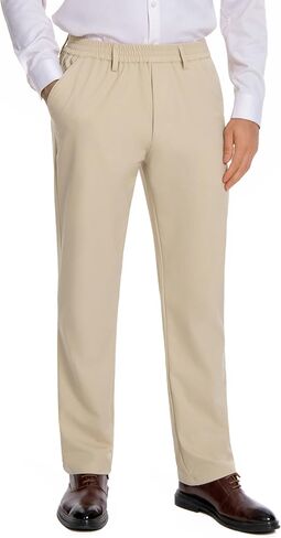voeeron Mens Elastic Waist Pants for Seniors Zipper Fly Relaxed Fit Stretch Pants with Elastic Waistband in Saudi Arabia