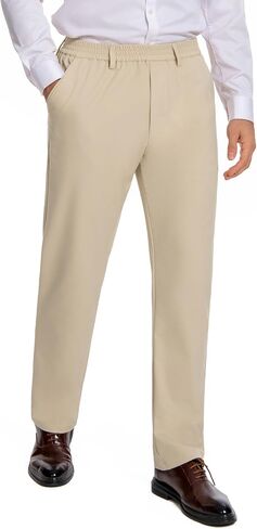 voeeron Mens Elastic Waist Pants for Seniors Zipper Fly Relaxed Fit Stretch Pants with Elastic Waistband in Saudi Arabia