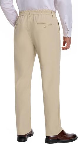 voeeron Mens Elastic Waist Pants for Seniors Zipper Fly Relaxed Fit Stretch Pants with Elastic Waistband in Saudi Arabia