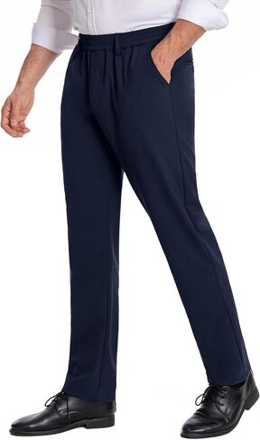 voeeron Mens Elastic Waist Pants for Seniors Zipper Fly Relaxed Fit Stretch Pants with Elastic Waistband in Saudi Arabia