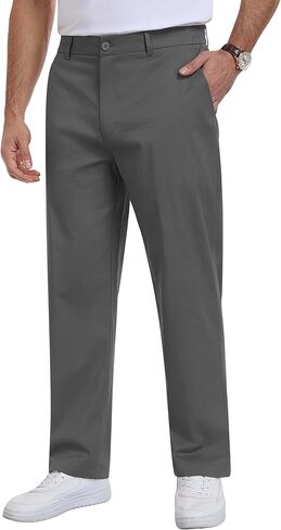 Men's Dress Pants Classic Fit Elastic Waist Wrinkle Resistant Slacks Business Casual Flat Front Golf Chino Trousers in Saudi Arabia