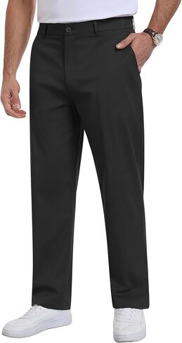 Men's Dress Pants Classic Fit Elastic Waist Wrinkle Resistant Slacks Business Casual Flat Front Golf Chino Trousers in Saudi Arabia