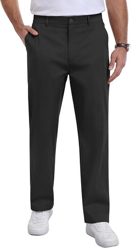 Men's Dress Pants Classic Fit Elastic Waist Wrinkle Resistant Slacks Business Casual Flat Front Golf Chino Trousers in Saudi Arabia