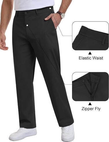 Men's Dress Pants Classic Fit Elastic Waist Wrinkle Resistant Slacks Business Casual Flat Front Golf Chino Trousers in Saudi Arabia