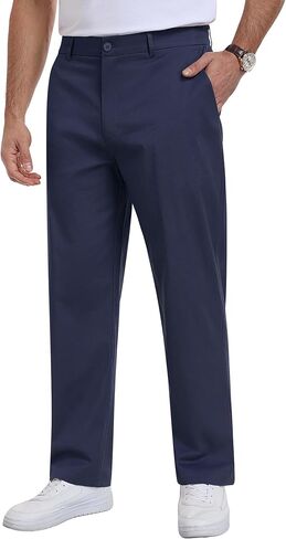 Men's Dress Pants Classic Fit Elastic Waist Wrinkle Resistant Slacks Business Casual Flat Front Golf Chino Trousers in Saudi Arabia