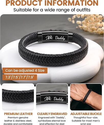 Mens Bracelets Gifts for Father New Dad Stepdad Man Son Huasband Brother Graduation Birthday Fathers Day Anniversary Christmas Adjustable Size 7.3-7.9 inch in Saudi Arabia