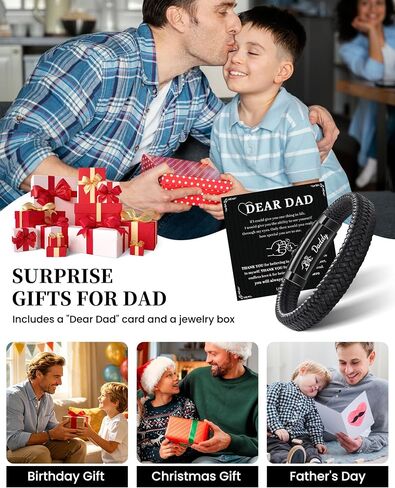 Mens Bracelets Gifts for Father New Dad Stepdad Man Son Huasband Brother Graduation Birthday Fathers Day Anniversary Christmas Adjustable Size 7.3-7.9 inch in Saudi Arabia