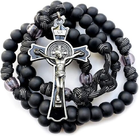 Rugged Rosaries® BLACK MONK ROSARY with Black Enamel Gunmetal Crucifix - Catholic Gifts in Kuwait