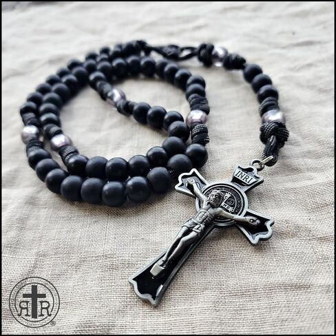 Rugged Rosaries® BLACK MONK ROSARY with Black Enamel Gunmetal Crucifix - Catholic Gifts in Kuwait