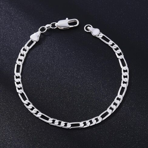 925 Sterling Silver Figaro Link Chain Bracelet for Men Exquisite and Durable 6 mm Wide, 7 to 8.5 IN, Jewelry Gifts for Men in Saudi Arabia