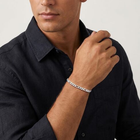 925 Sterling Silver Figaro Link Chain Bracelet for Men Exquisite and Durable 6 mm Wide, 7 to 8.5 IN, Jewelry Gifts for Men in Saudi Arabia