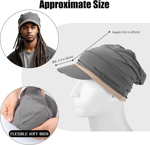 Twistover 2 Pcs Slouchy Visor Beanie for Men 100% Cotton Jamaica Hat Hippie-Style Skater Beanie Summer Soft Foldable Cap for Men Black, Gray in Saudi Arabia