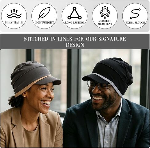 Twistover 2 Pcs Slouchy Visor Beanie for Men 100% Cotton Jamaica Hat Hippie-Style Skater Beanie Summer Soft Foldable Cap for Men Black, Gray in Saudi Arabia