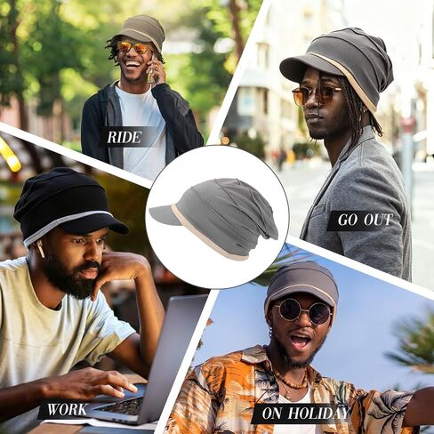 Twistover 2 Pcs Slouchy Visor Beanie for Men 100% Cotton Jamaica Hat Hippie-Style Skater Beanie Summer Soft Foldable Cap for Men Black, Gray in Saudi Arabia