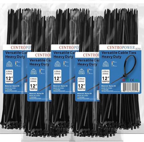 Heavy Duty 8 inch Black Zip Ties - 500 Pack - 40lbs Tensile Strength - Cable Ties Outdoor Premium Plastic Self-Locking Black Nylon Wire Ties by CENTROPOWER in Saudi Arabia